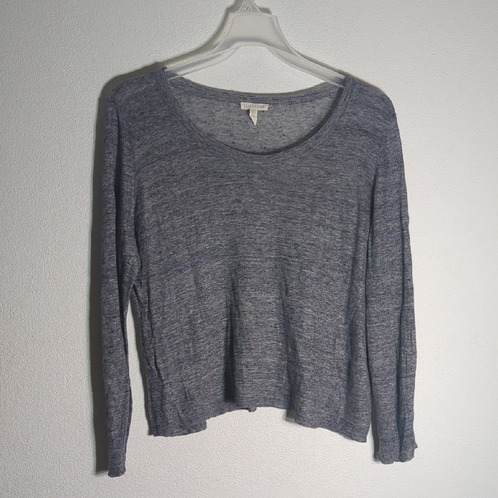 Eileen Fisher Women's Sweater 100% Linen Speckled Tissue Lightweight Grey Large